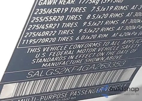 2016 Land Rover Range Rover 3.0L V6 Turbocharged Diesel Hse Td6 from USA, damaged, VIN SALGS2KF4GA263353